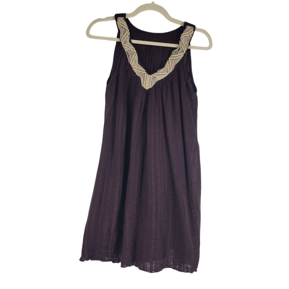 Unbranded Cotton Gauze Brown Sleeveless Coverup Boho Beach Mini Dress One Size